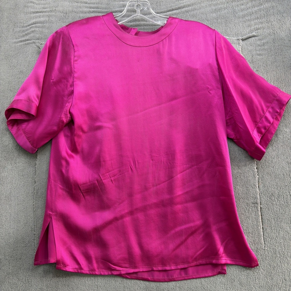 DONCASTER Silk Blouse Pink Short Sleeve Shell Top Career Office Women XS